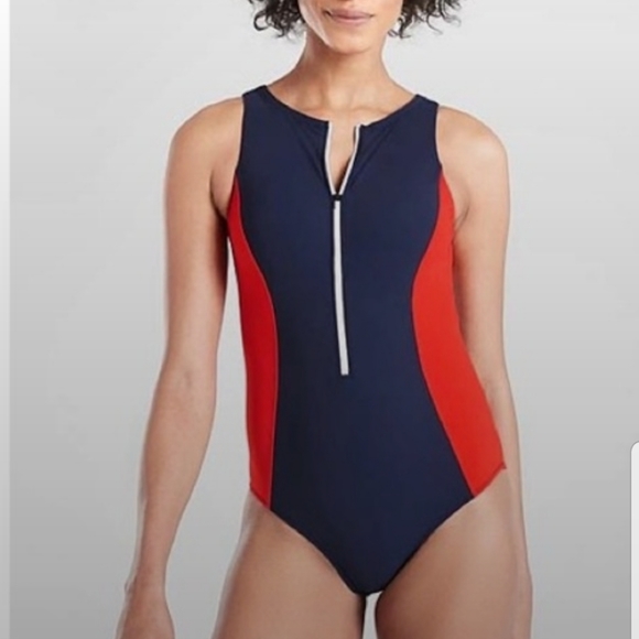 New Athleta Colorblock Zip Front One Piece Swimsuit XXS - Picture 11 of 11